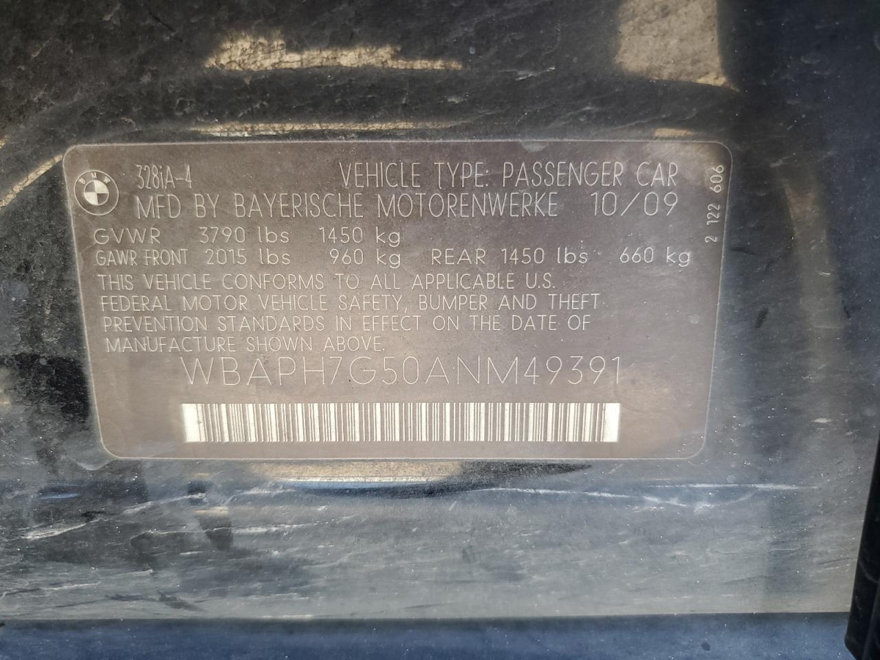 WBAPH7G50ANM49391 2010 BMW 328 I