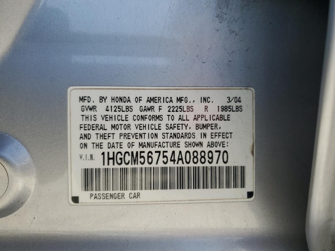 1HGCM56754A088970 2004 Honda Accord Ex