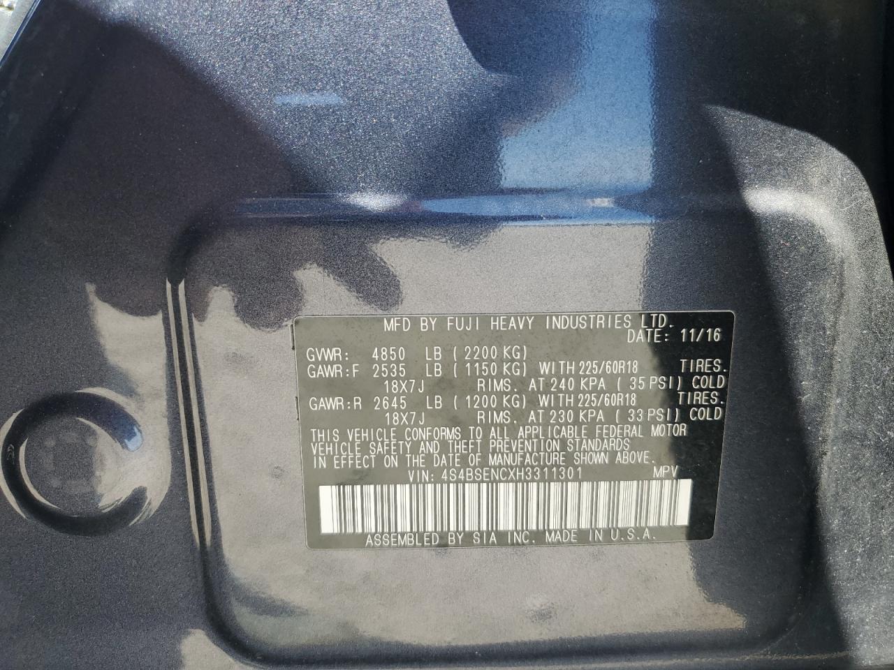 4S4BSENCXH3311301 2017 Subaru Outback 3.6R Limited