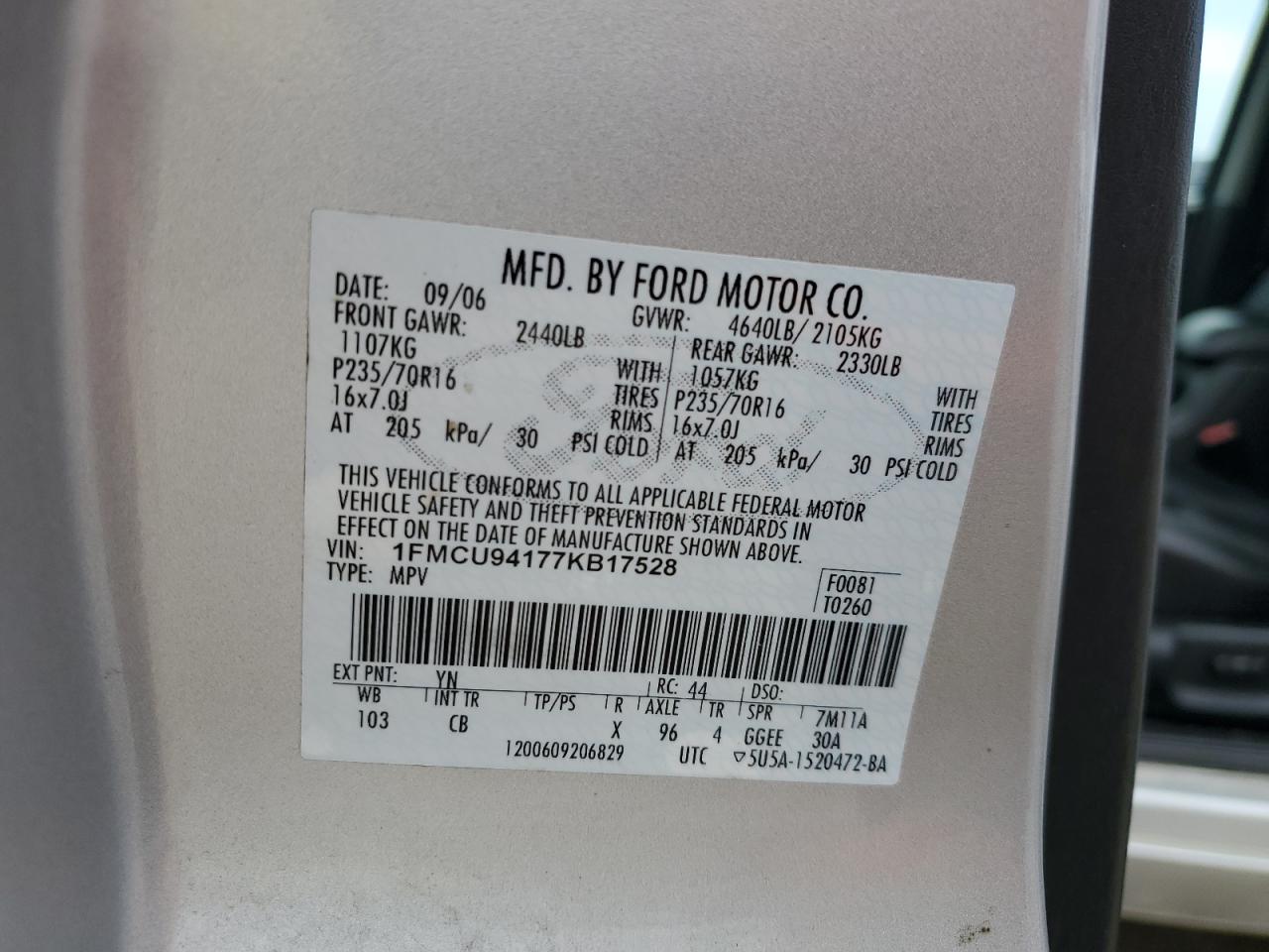 1FMCU94177KB17528 2007 Ford Escape Limited