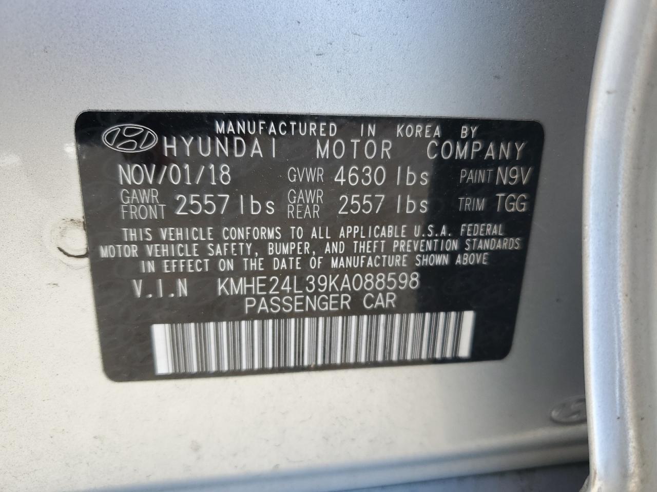 KMHE24L39KA088598 2019 Hyundai Sonata Hybrid