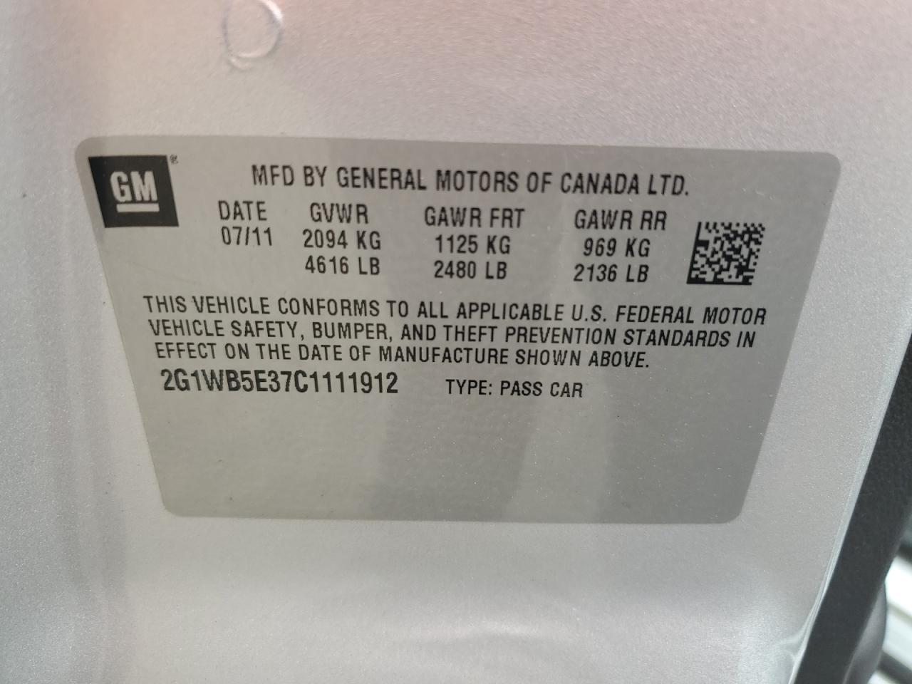 2G1WB5E37C1111912 2012 Chevrolet Impala Lt