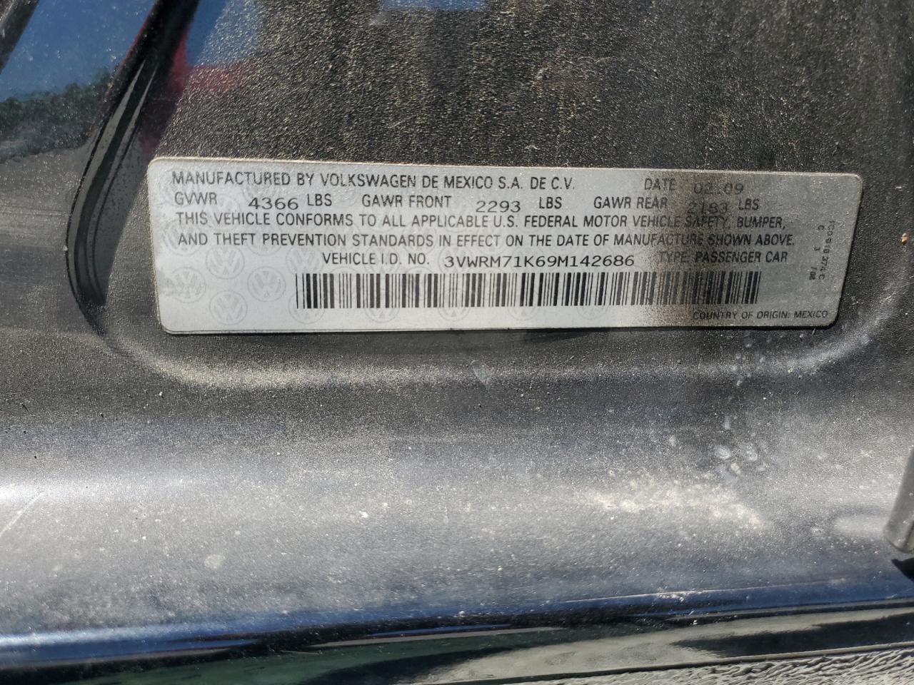 3VWRM71K69M142686 2009 Volkswagen Jetta Se