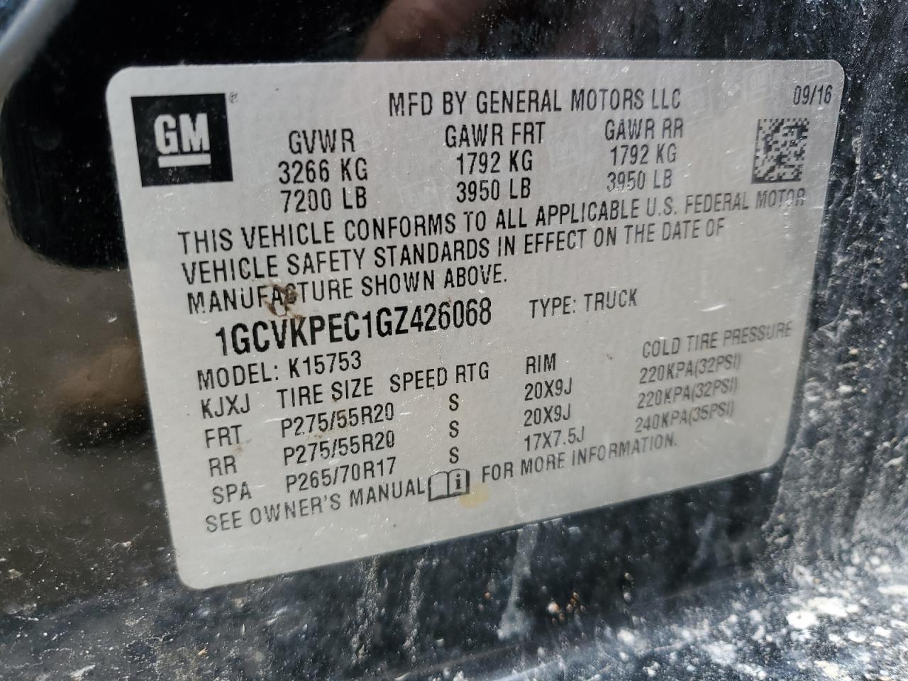 1GCVKPEC1GZ426068 2016 Chevrolet Silverado K1500 Custom