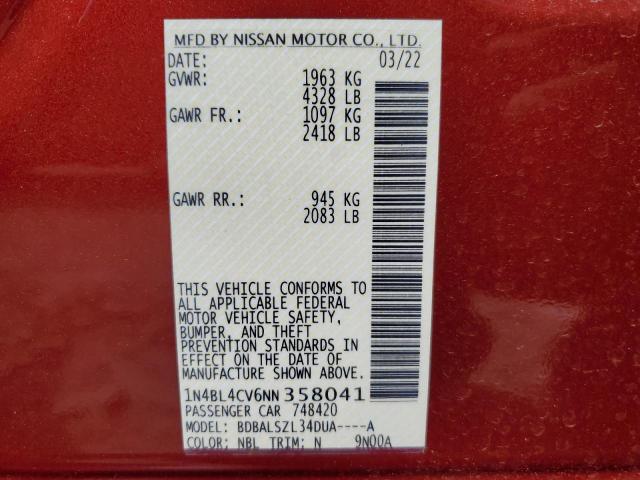 1N4BL4CV6NN358041 Nissan Altima SR 12