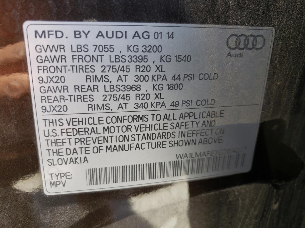 WA1LMAFE7ED014207 2014 Audi Q7 Premium Plus