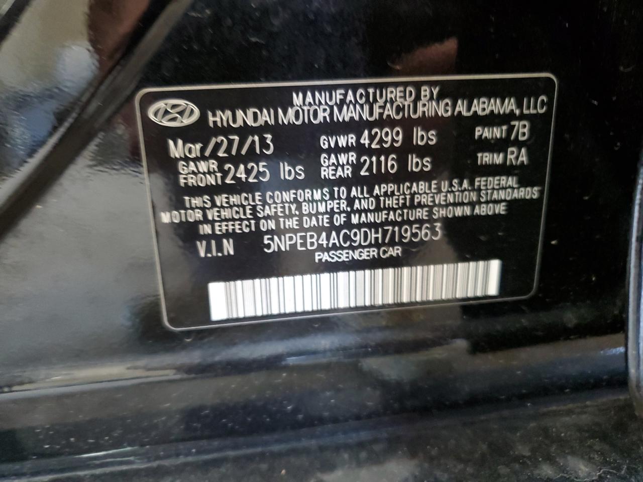 5NPEB4AC9DH719563 2013 Hyundai Sonata Gls