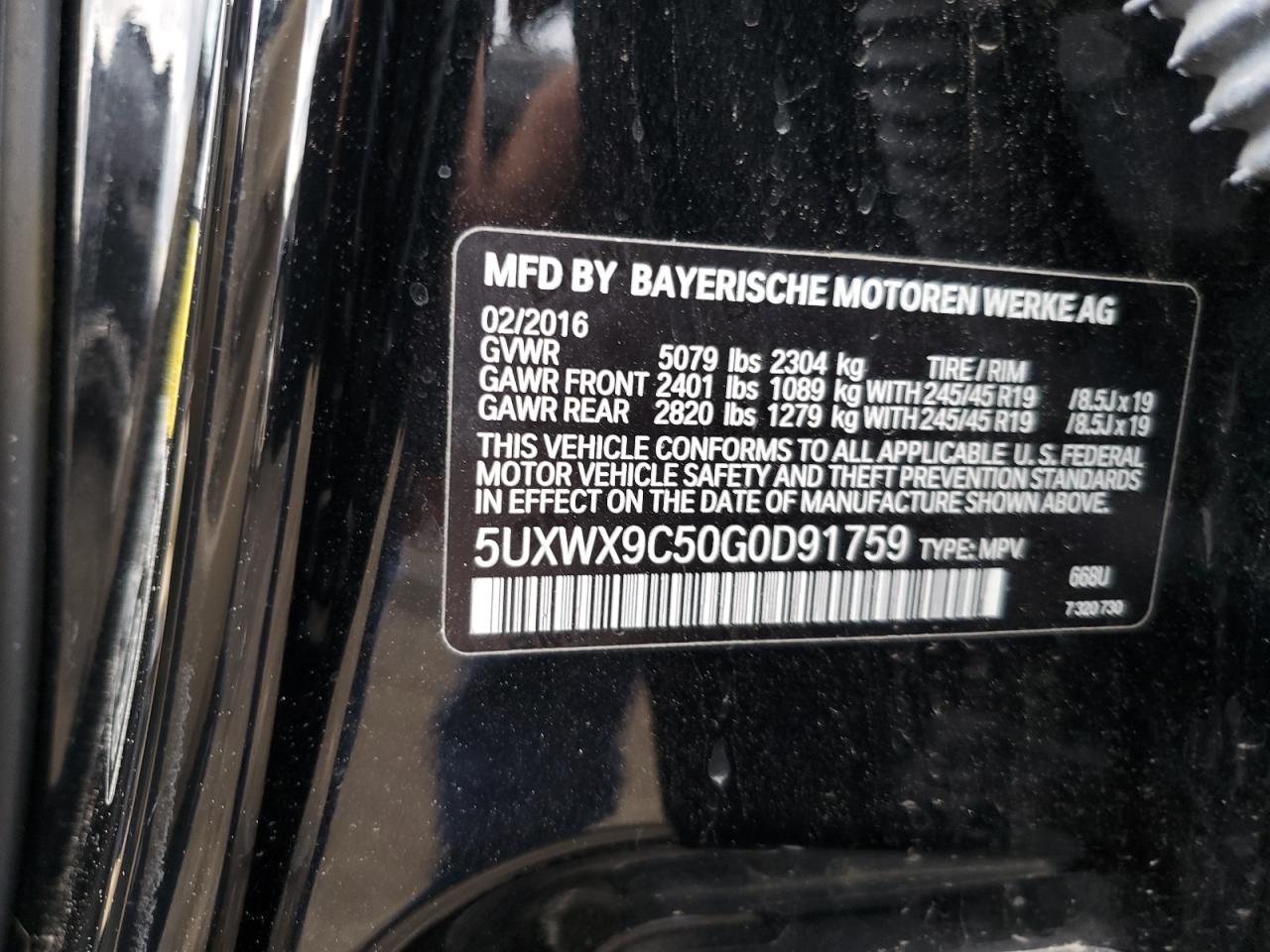 5UXWX9C50G0D91759 2016 BMW X3 xDrive28I