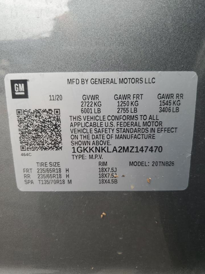 1GKKNKLA2MZ147470 2021 GMC Acadia Sle