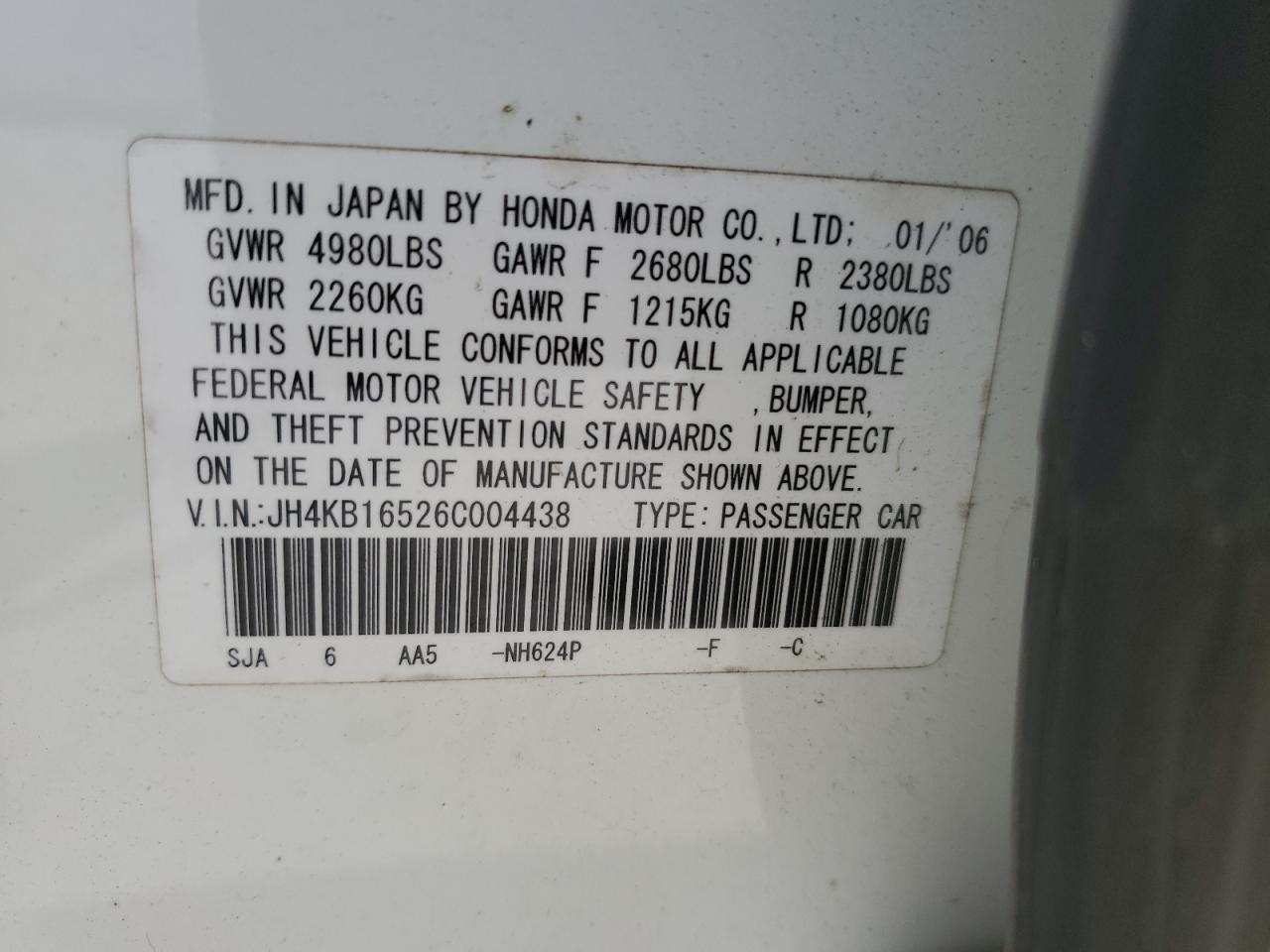 JH4KB16526C004438 2006 Acura Rl