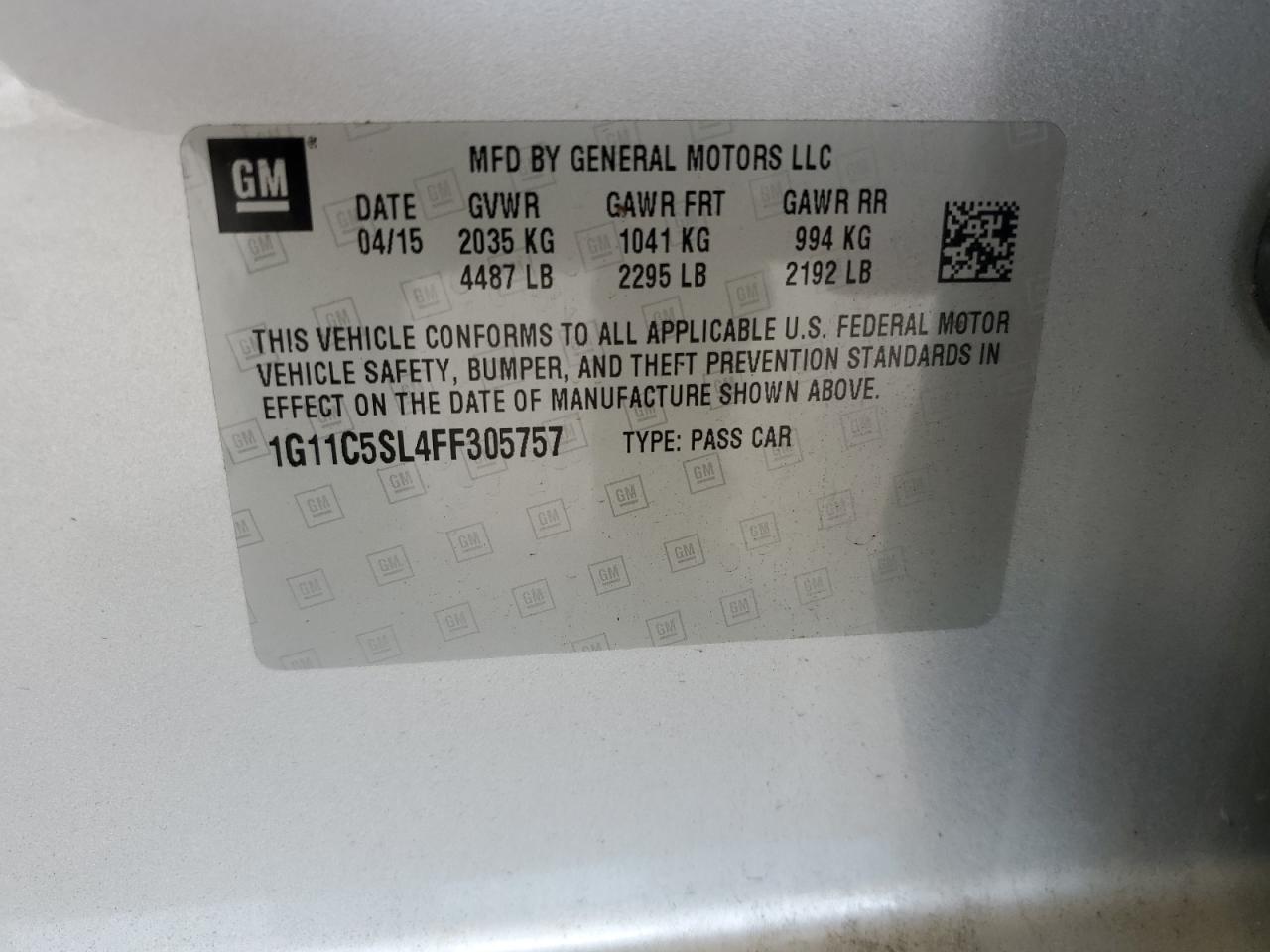 1G11C5SL4FF305757 2015 Chevrolet Malibu 1Lt