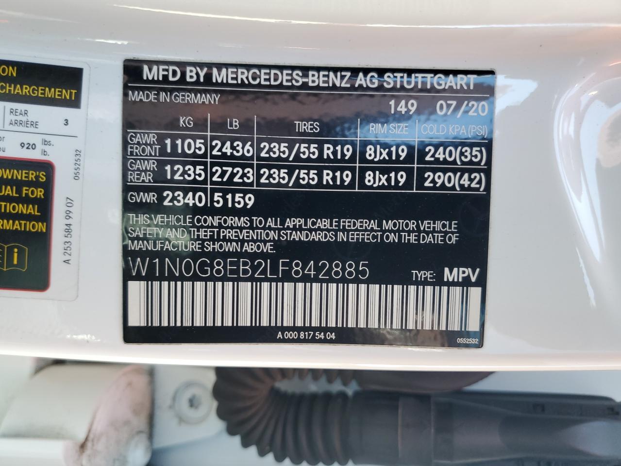 W1N0G8EB2LF842885 2020 Mercedes-Benz Glc 300 4Matic