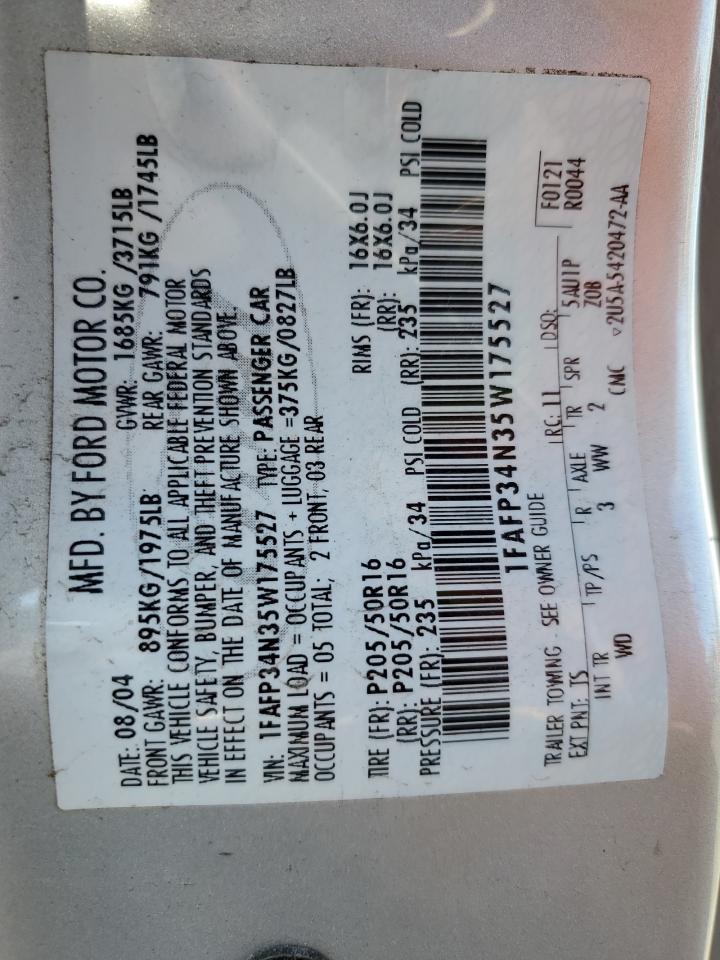 1FAFP34N35W175527 2005 Ford Focus Zx4