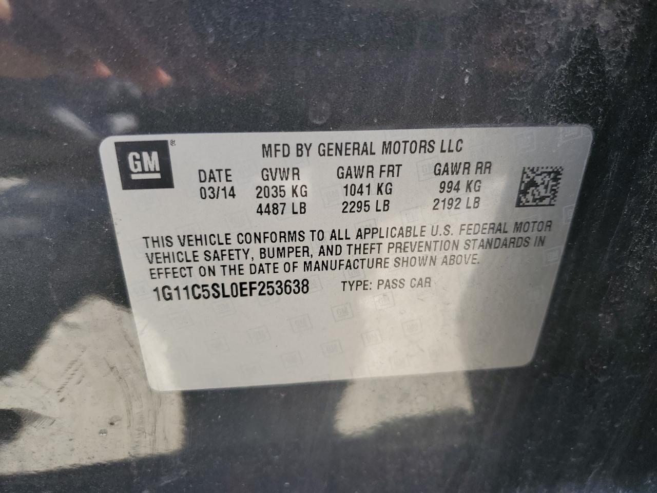 1G11C5SL0EF253638 2014 Chevrolet Malibu 1Lt