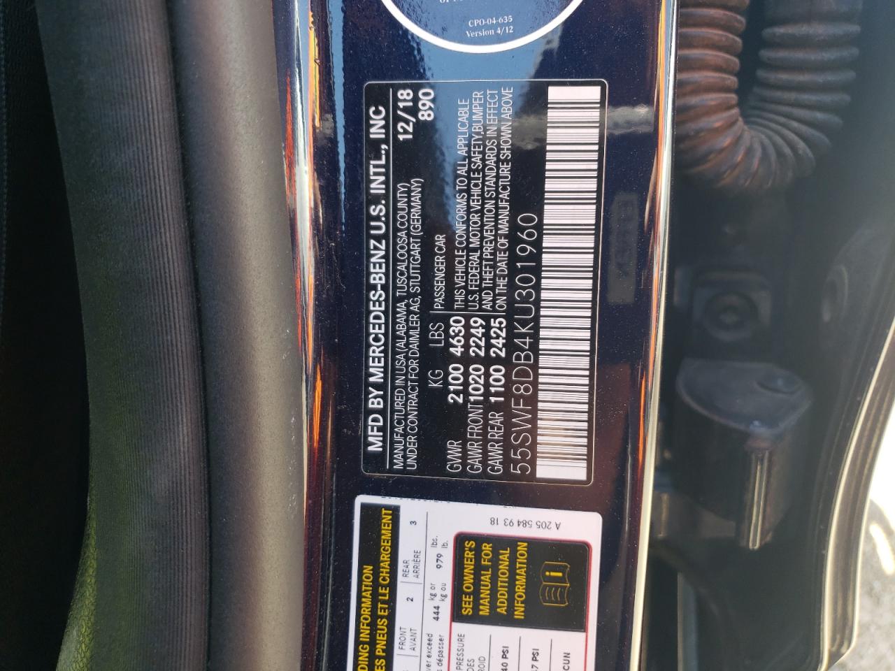 55SWF8DB4KU301960 2019 Mercedes-Benz C 300