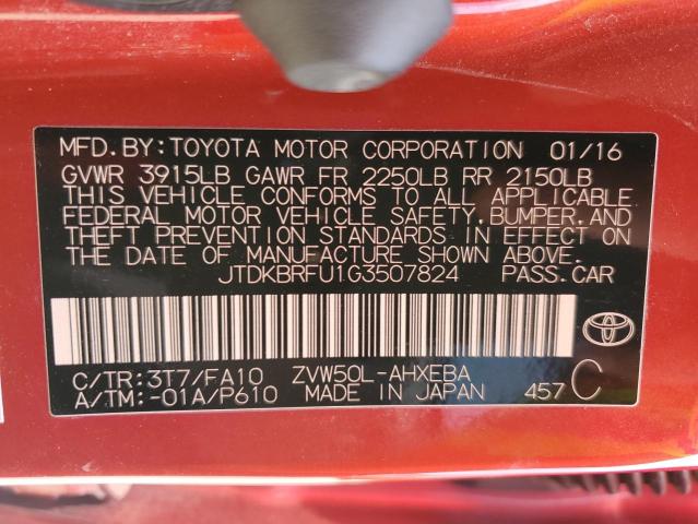 2016 Toyota Prius VIN: JTDKBRFU1G3507824 Lot: 56653424