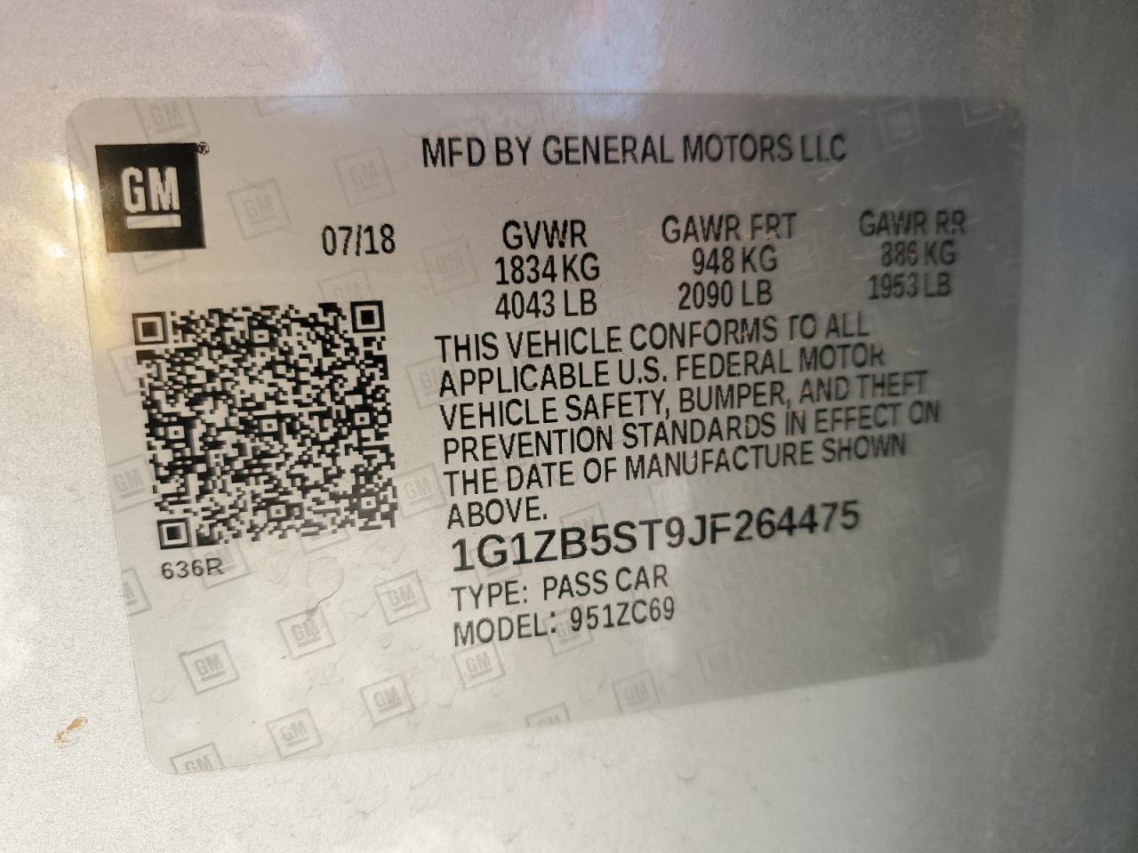 1G1ZB5ST9JF264475 2018 Chevrolet Malibu Ls