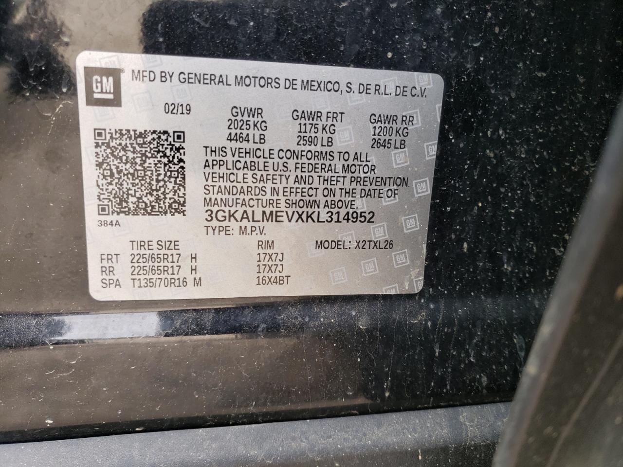 3GKALMEVXKL314952 2019 GMC Terrain Sle