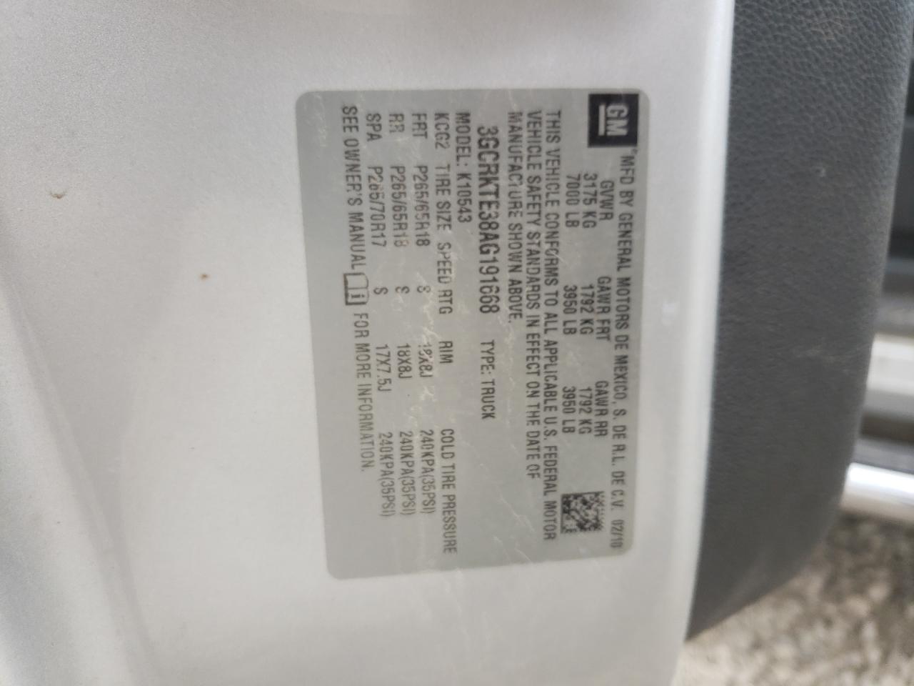 3GCRKTE38AG191668 2010 Chevrolet Silverado K1500 Ltz