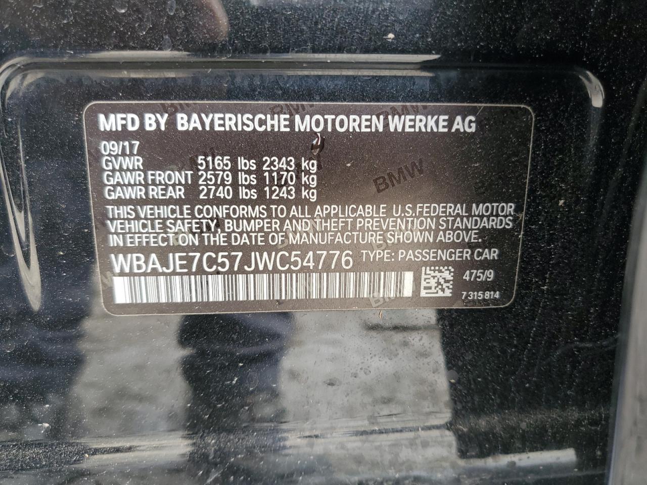 WBAJE7C57JWC54776 2018 BMW 540 Xi
