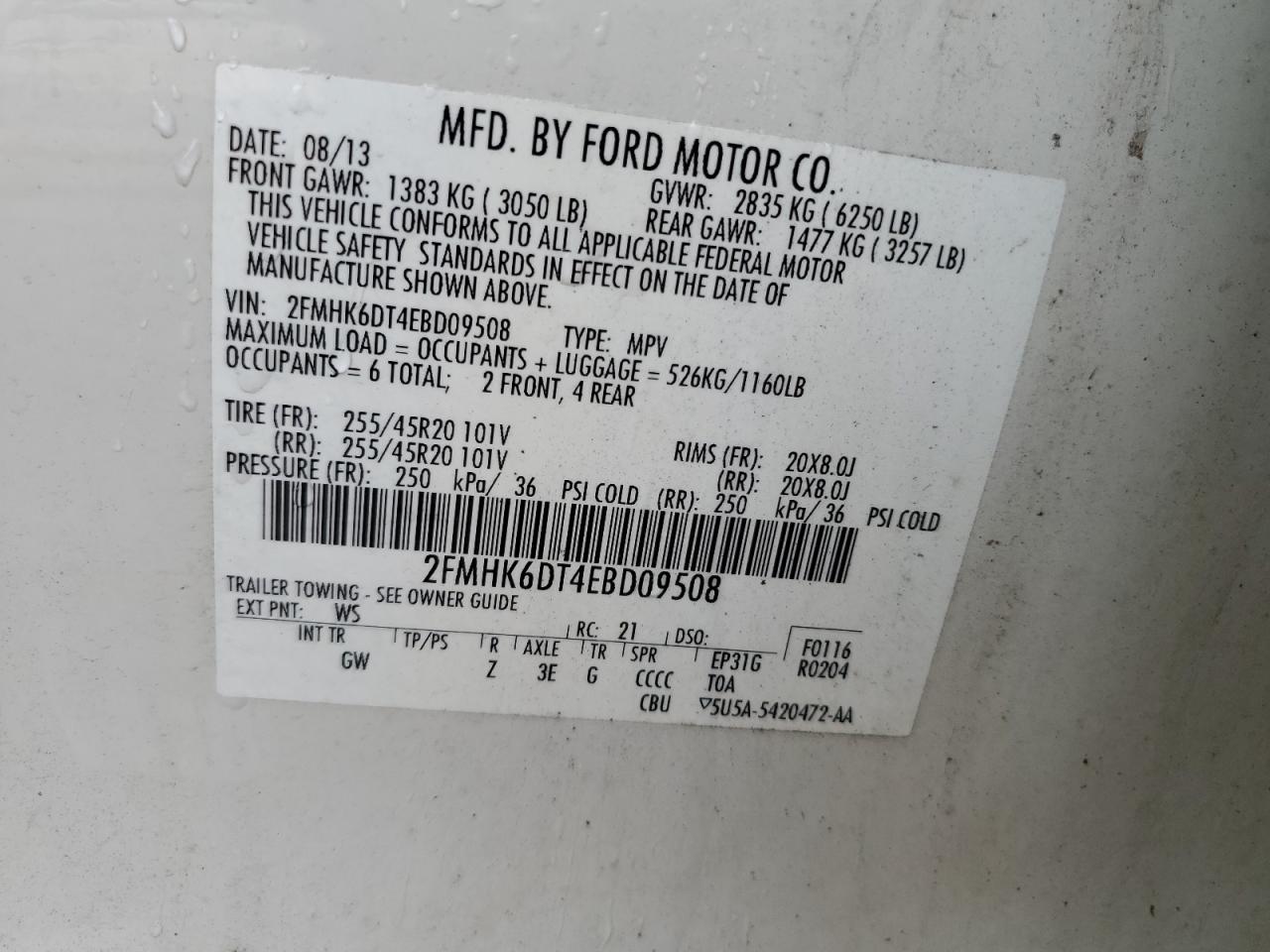 2FMHK6DT4EBD09508 2014 Ford Flex Limited