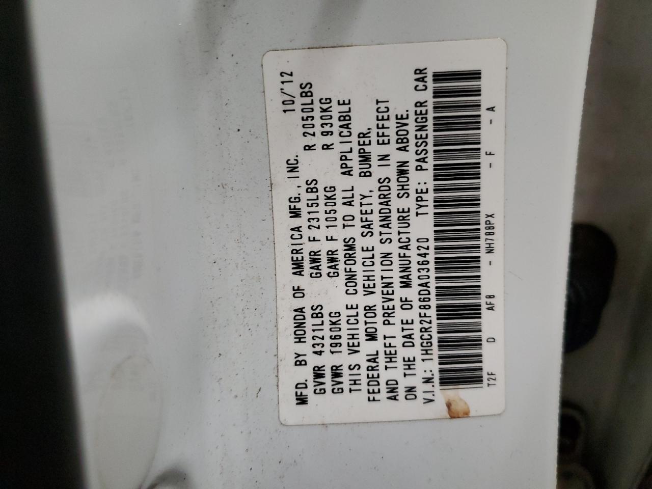 1HGCR2F86DA036420 2013 Honda Accord Exl