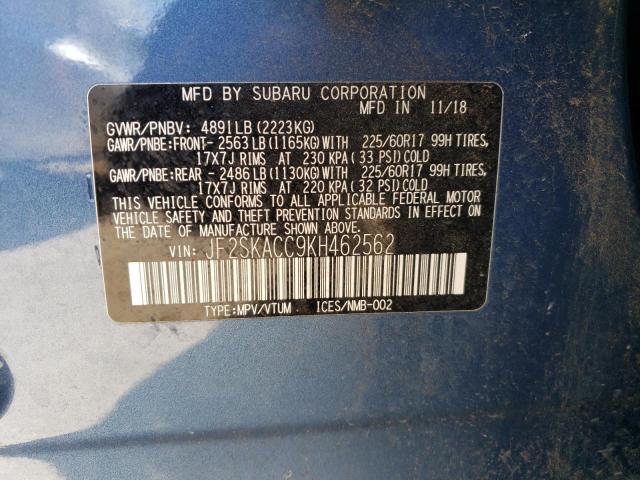 2019 SUBARU FORESTER JF2SKACC9KH462562