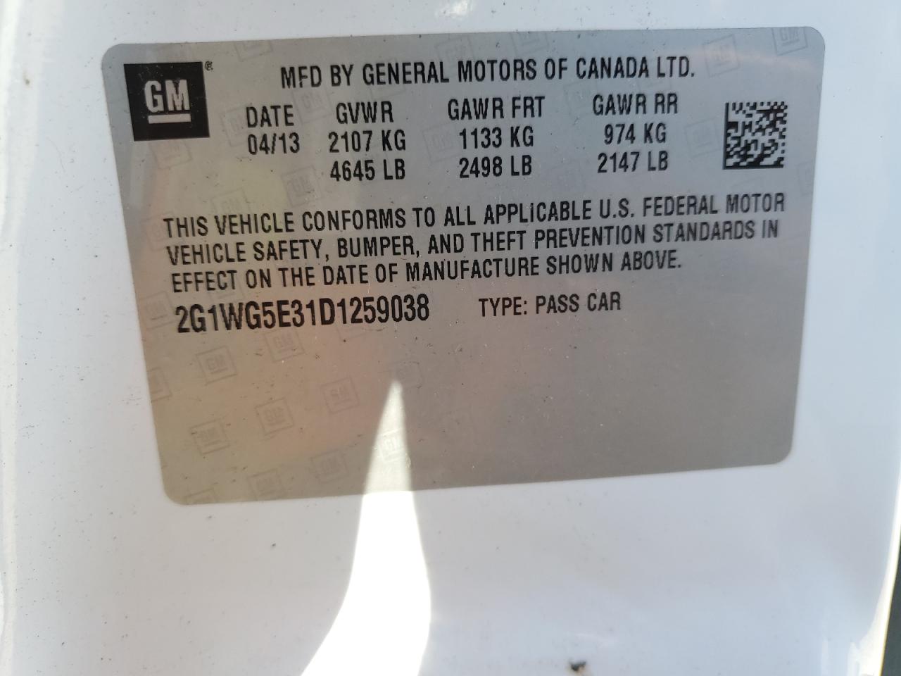 2G1WG5E31D1259038 2013 Chevrolet Impala Lt