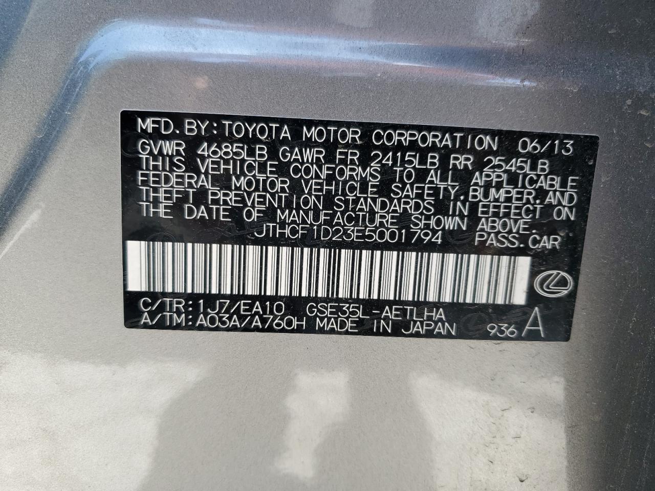 JTHCF1D23E5001794 2014 Lexus Is 250