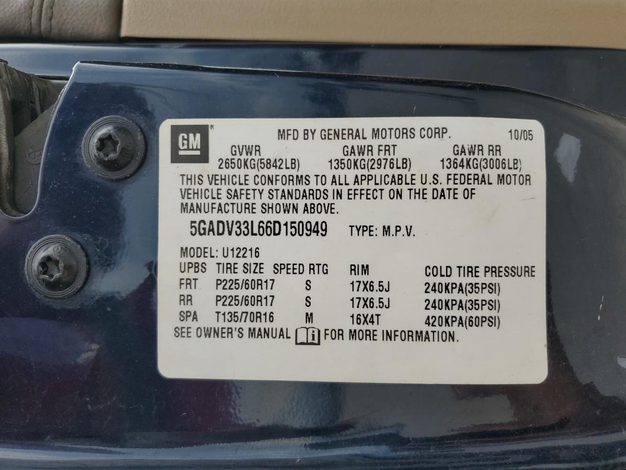 5GADV33L66D150949 2006 Buick Terraza Cxl