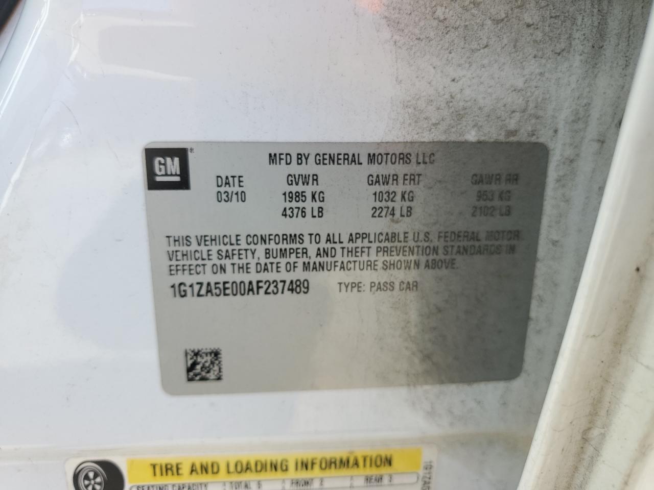 1G1ZA5E00AF237489 2010 Chevrolet Malibu Ls