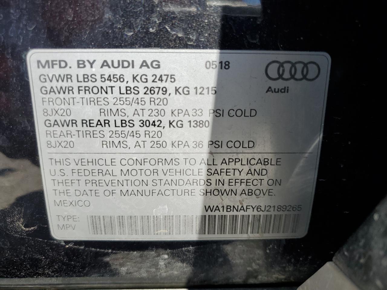 WA1BNAFY6J2189265 2018 Audi Q5 Premium Plus