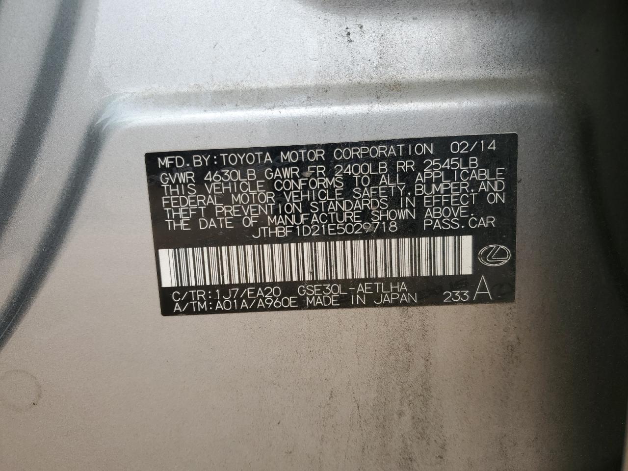 JTHBF1D21E5029718 2014 Lexus Is 250