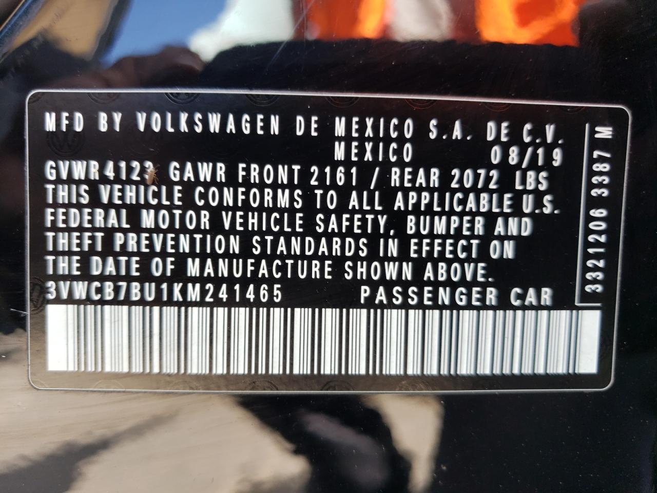 3VWCB7BU1KM241465 2019 Volkswagen Jetta S