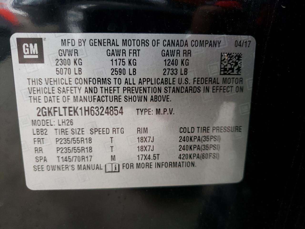 2017 GMC Terrain Sle vin: 2GKFLTEK1H6324854