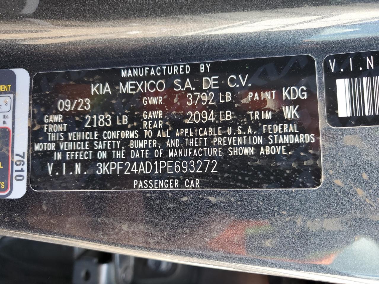 3KPF24AD1PE693272 2023 Kia Forte Lx