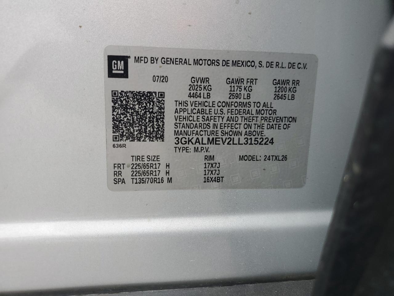 3GKALMEV2LL315224 2020 GMC Terrain Sle