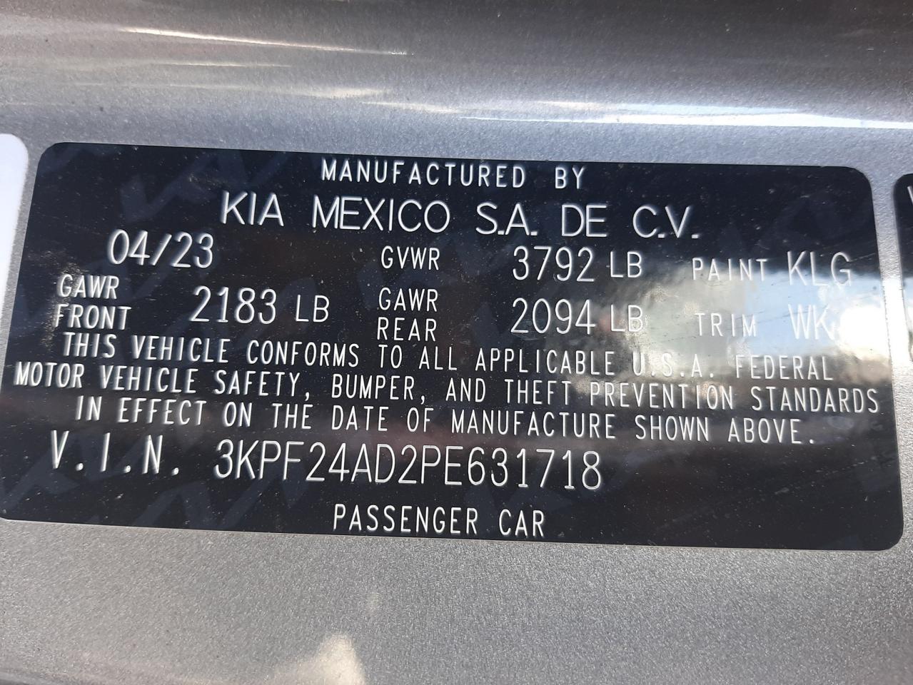 3KPF24AD2PE631718 2023 Kia Forte Lx