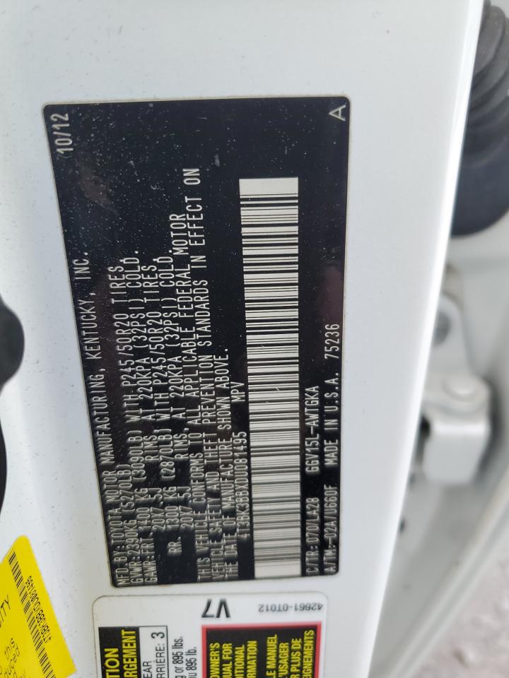 4T3BK3BBXDU081495 2013 Toyota Venza Le