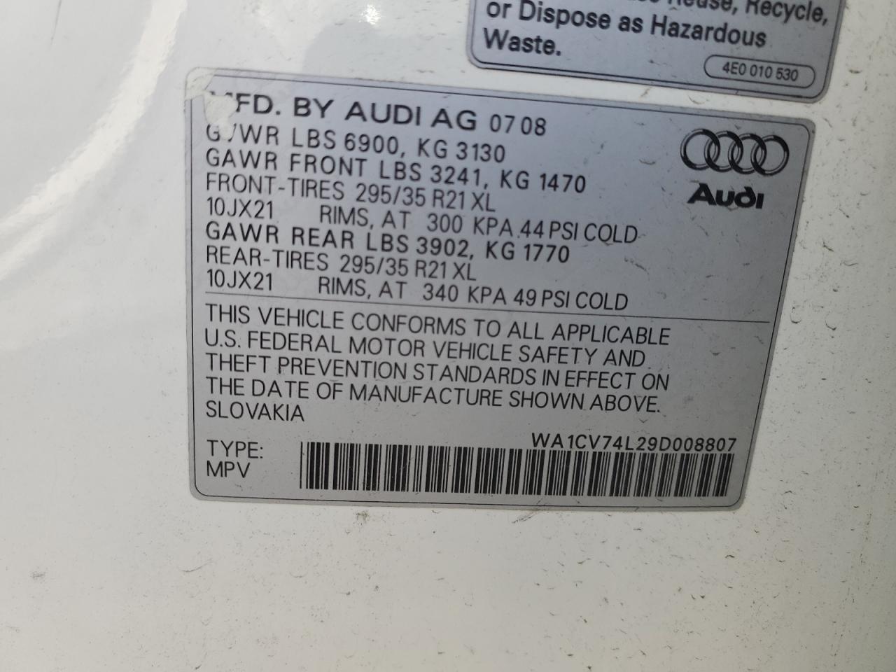 WA1CV74L29D008807 2009 Audi Q7 4.2 Quattro S-Line