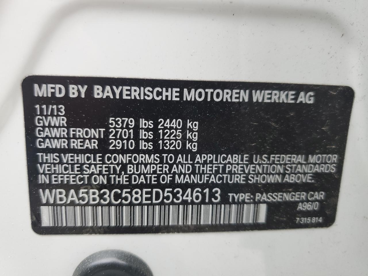 WBA5B3C58ED534613 2014 BMW 535 Xi