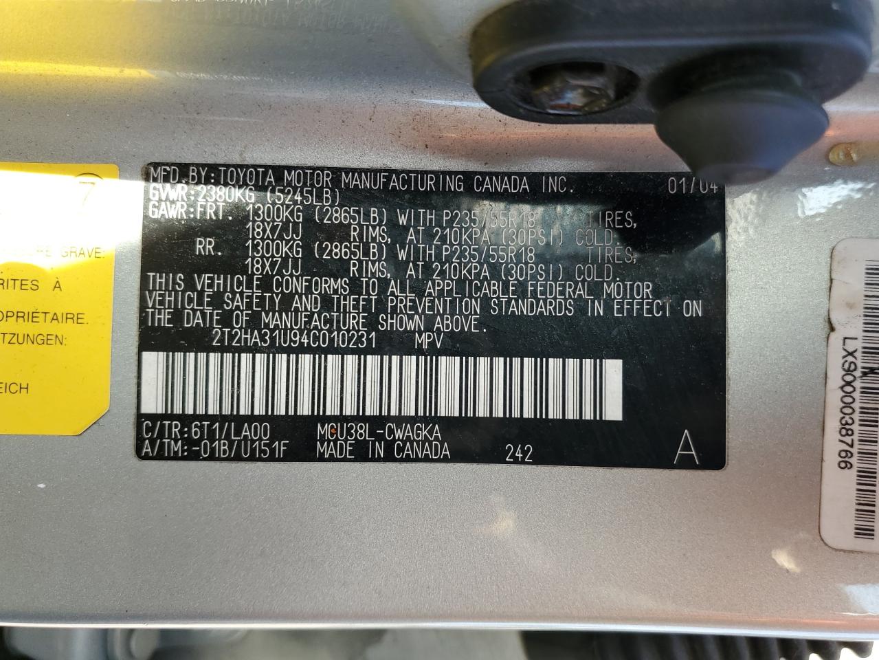 2T2HA31U94C010231 2004 Lexus Rx 330