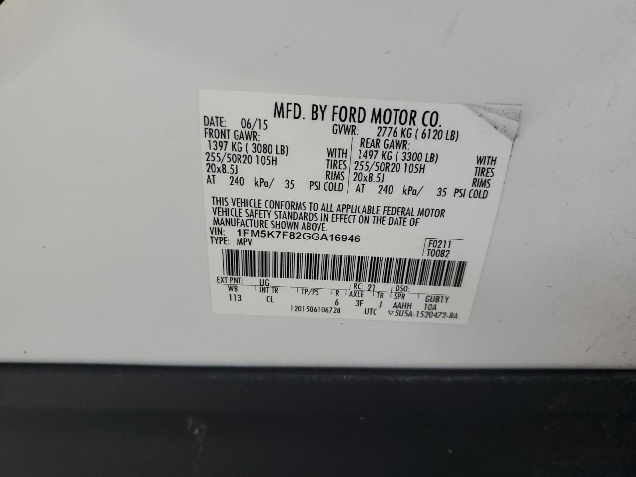 1FM5K7F82GGA16946 2016 Ford Explorer Limited