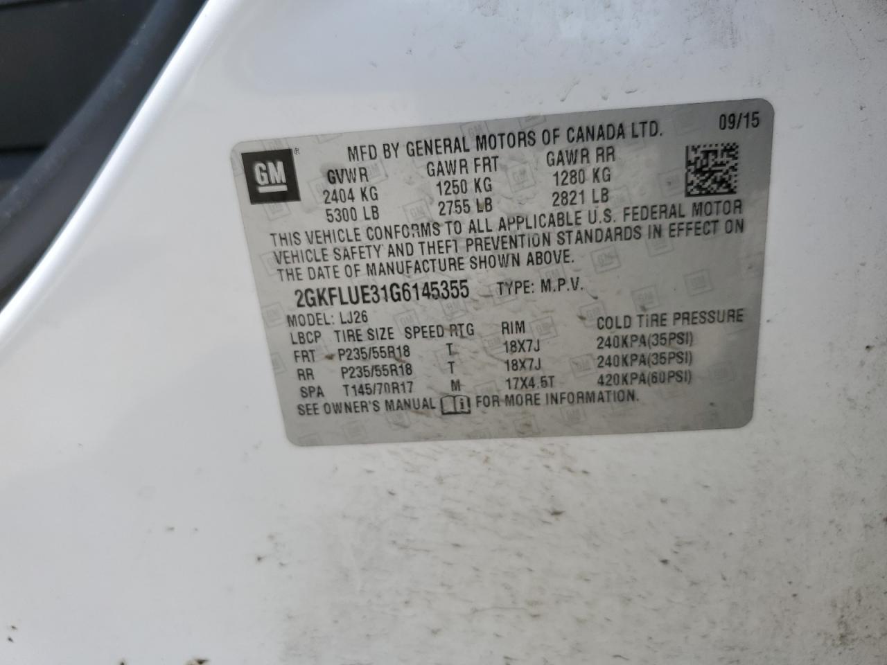 2GKFLUE31G6145355 2016 GMC Terrain Slt