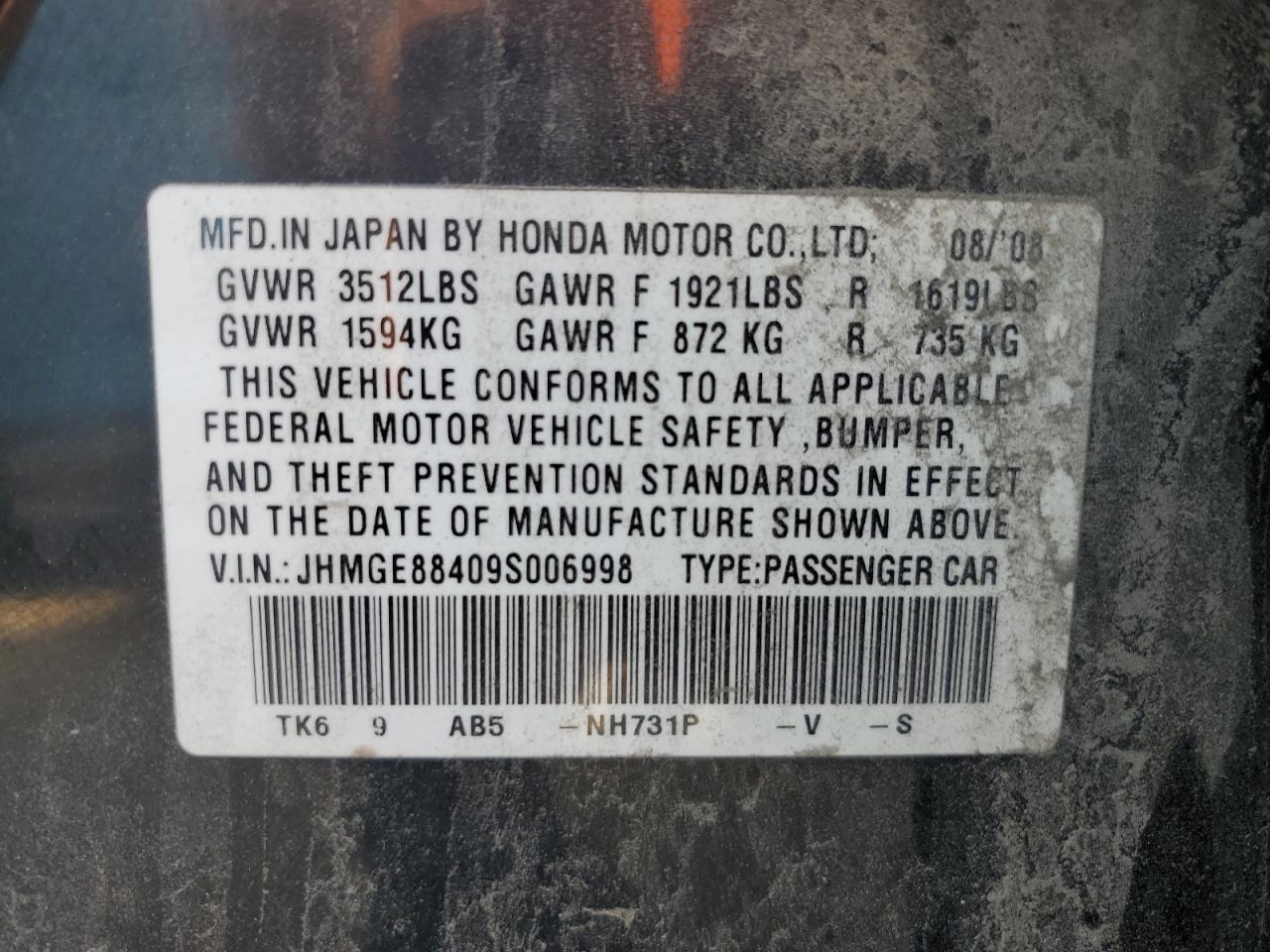 JHMGE88409S006998 2009 Honda Fit Sport