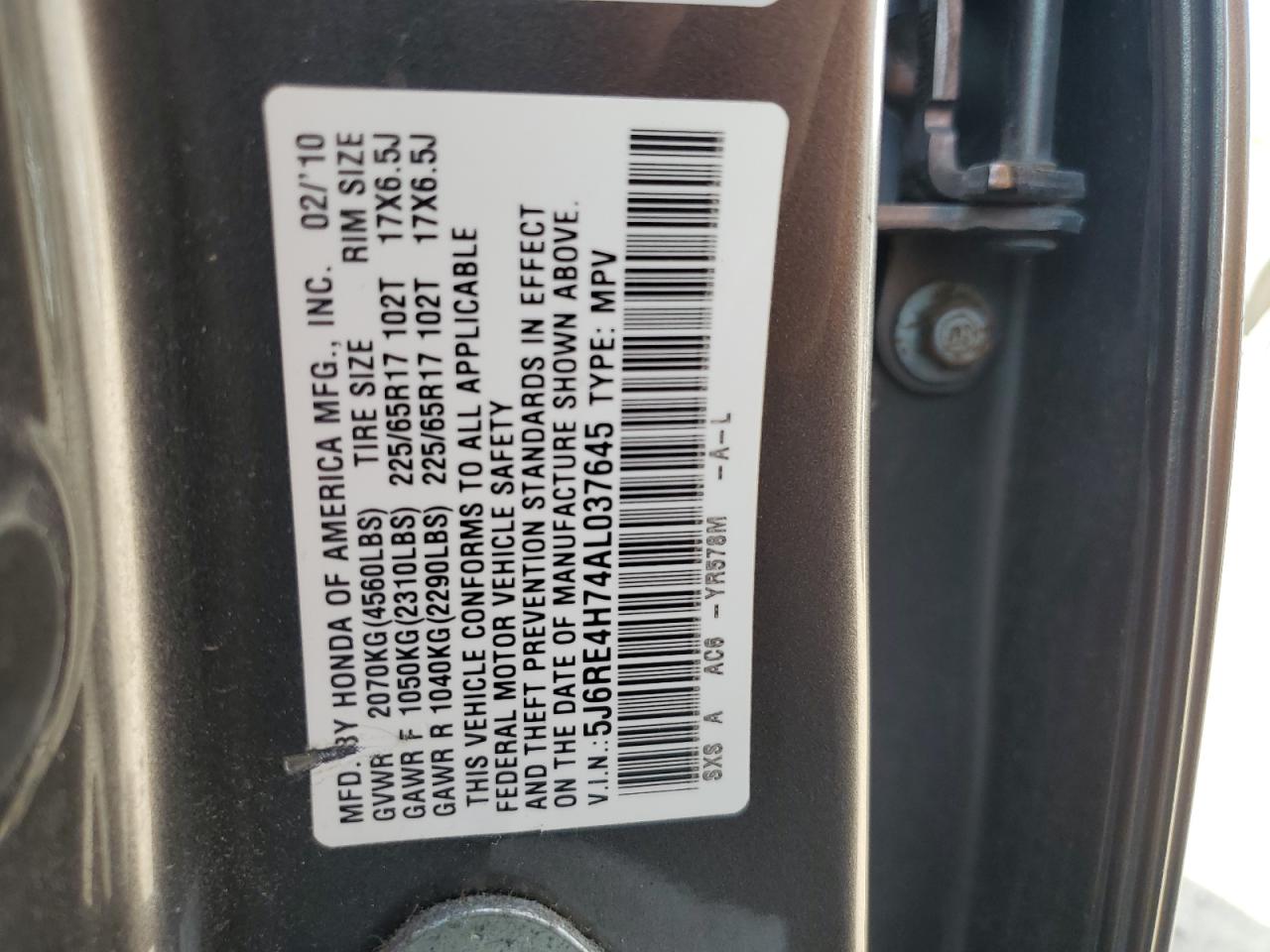 5J6RE4H74AL037645 2010 Honda Cr-V Exl