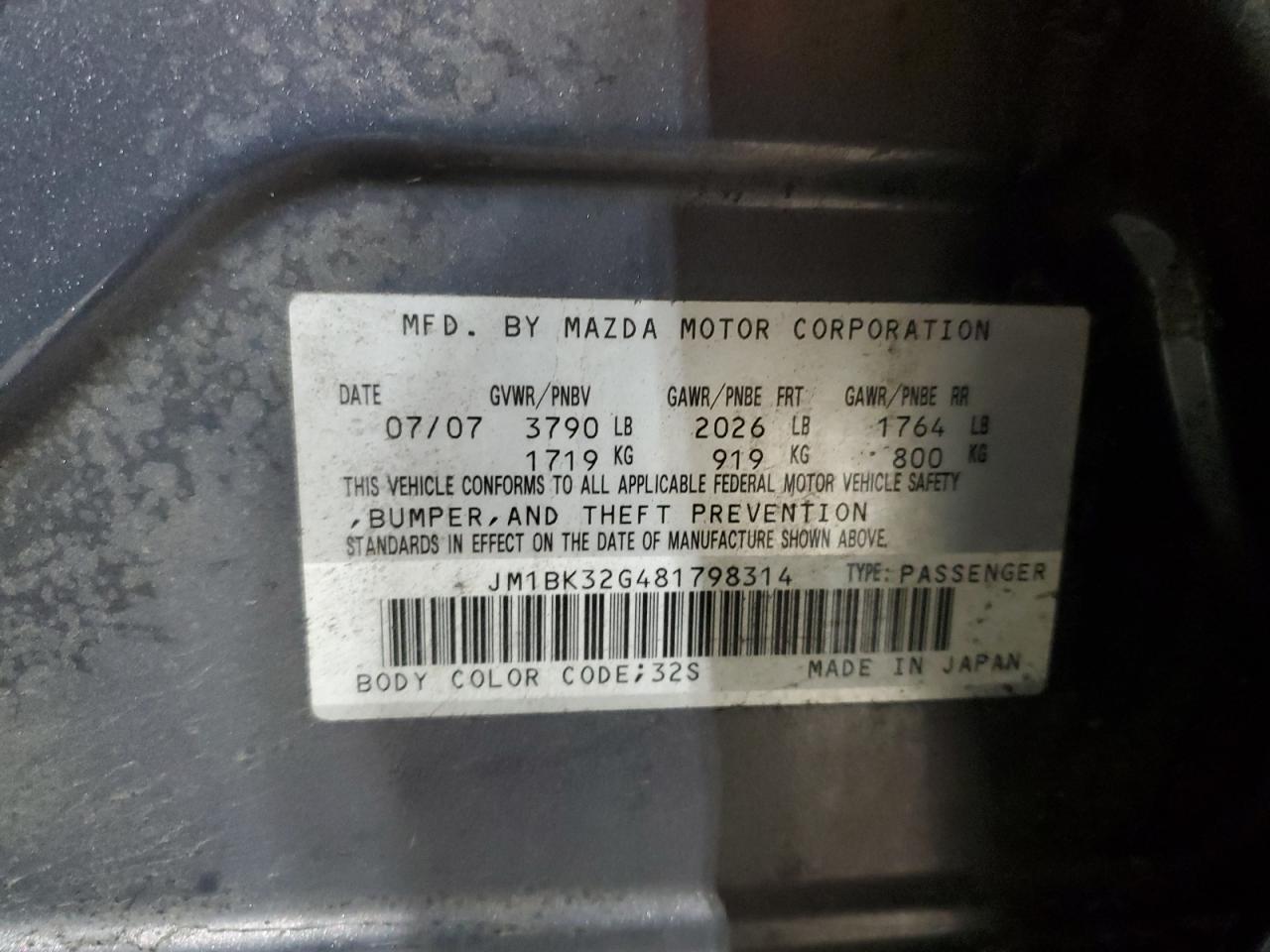 JM1BK32G481798314 2008 Mazda 3 I