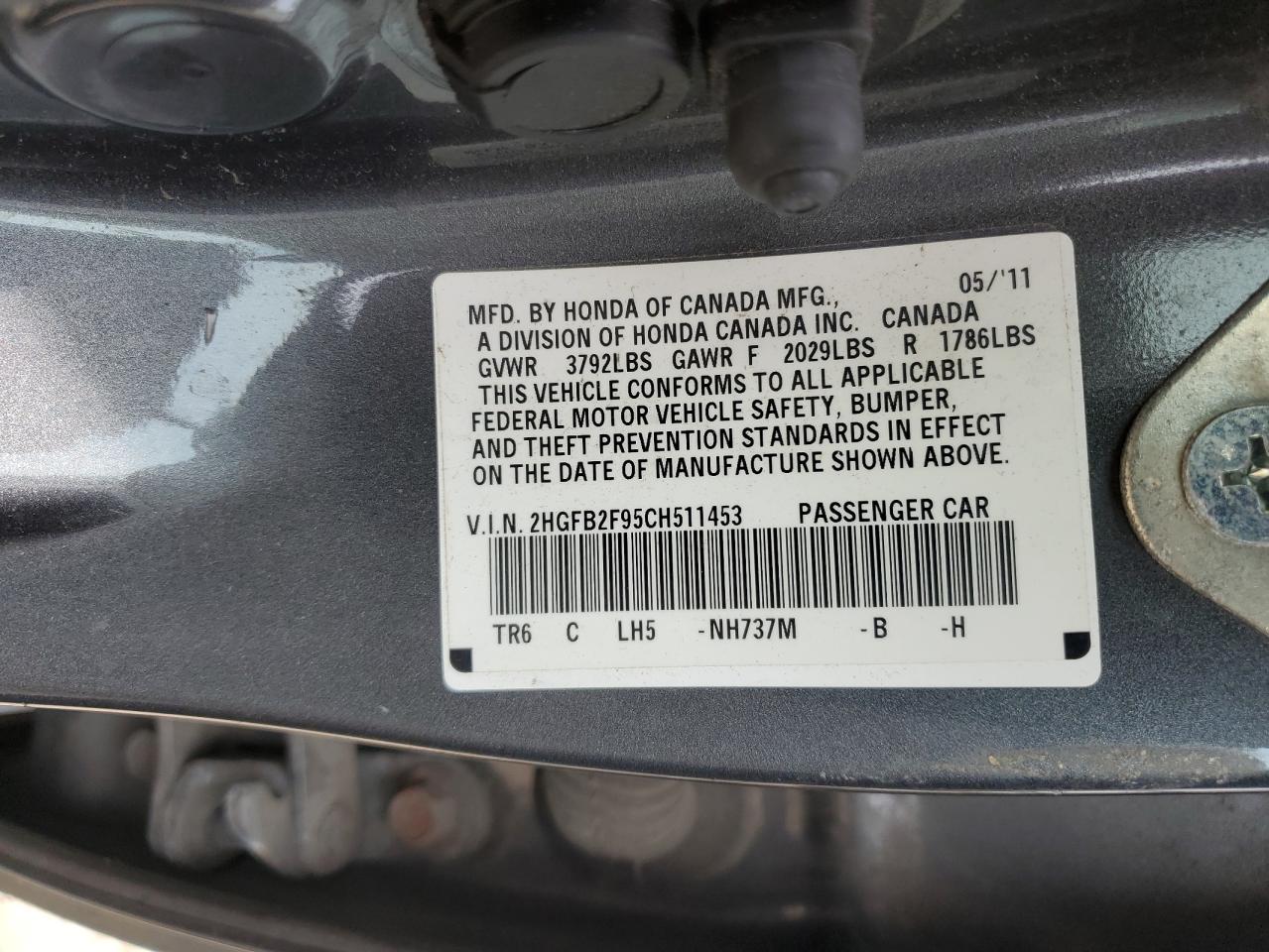 2HGFB2F95CH511453 2012 Honda Civic Exl