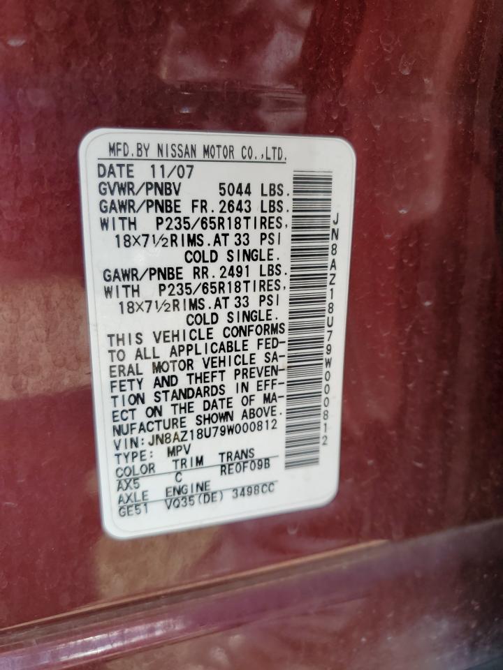 JN8AZ18U79W000812 2009 Nissan Murano S