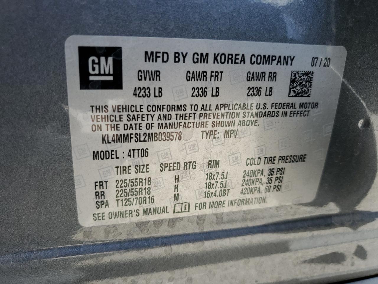 KL4MMFSL2MB039578 2021 Buick Encore Gx Essence